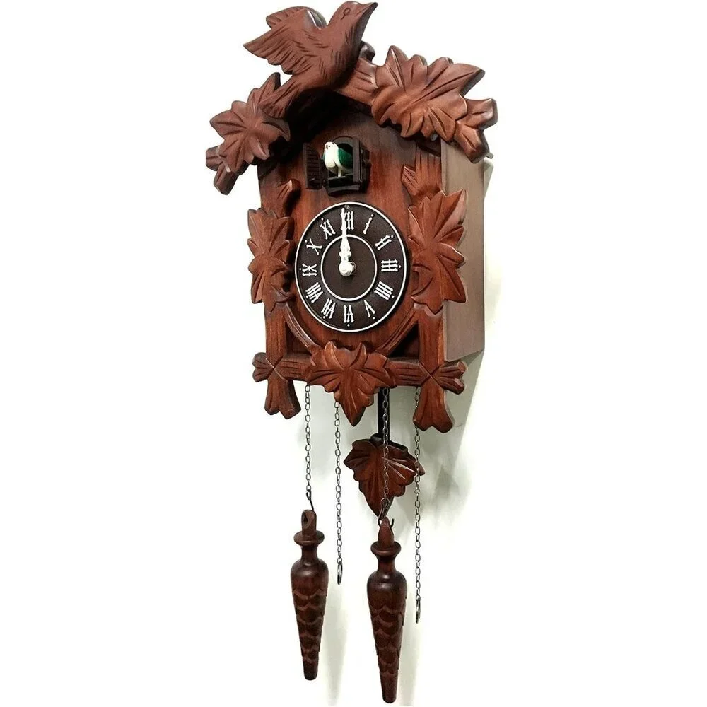 Cuckoo Clock Vintage Large Wooden Wall Clock Handcrafted 13x9.5 Inch Brown